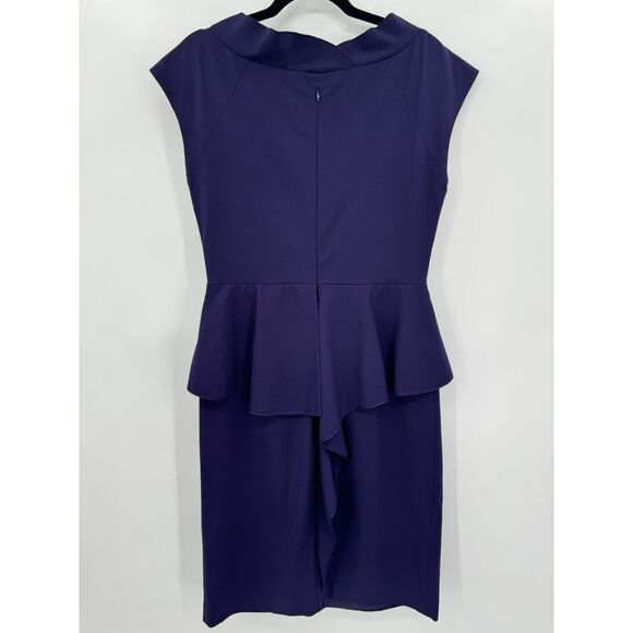 ALBERTA FERRETTI Purple Boat Neck Peplum Ruffle Knee Length Dress Size 10 - Picture 5 of 11